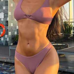 ZAFUL Lattice Detail Strukturierte Bikini Badebekleidung L Hell pink