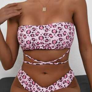 ZAFUL Tierdruck Bandeau Bikini Badebekleidung mit Hohem Schnitt L