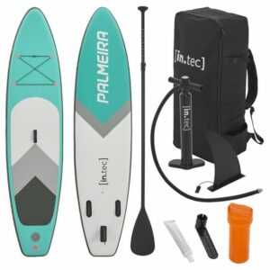 in.tec SUP-Board, "Palmeira" Paddleboard 320x76x15cm Surfboard bis 150 kg aufblasbar Grün/Weiß/Grau