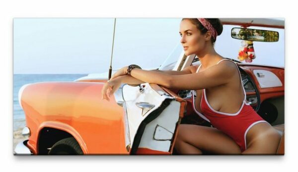 möbel-direkt.de Leinwandbild "Bilder XXL Frau im sexy Badeanzug 50x100cm Wandbild auf Leinwand"