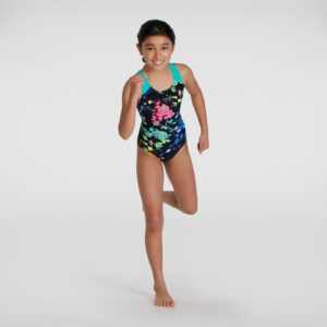 Digital Placement Splashback Badeanzug Schwarz/Grün für Mädchen