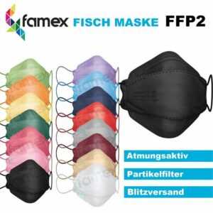 FAMEX Gesichtsmaske "FFP2 Fisch Maske Mundmaske Atemschutz Atemschutzmaske", 50-tlg.