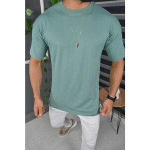 Jeans T-Shirt Oversize Sommer T-Shirt Tee Long-Tee Basic Shirt Kurzarmshirt Unifarben M Mintgrün - Megaman