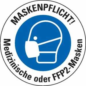 König Werbeanlagen Hinweisschild "Aufkleber I Bodenzeichen Maskenpflicht!Medizinische/FFP2-Masken,Bodenmarkierungsfolie,Ø400mm"