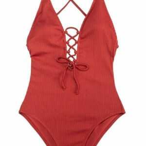 Waety Badekleid "Damen Badeanzug mit Schnürung Plunge Einteiler Einteilige"