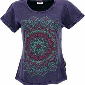 Guru-Shop T-Shirt "Boho T-Shirt mit Mandaladruck, stonewashed.." Festival, Ethno Style, alternative Bekleidung