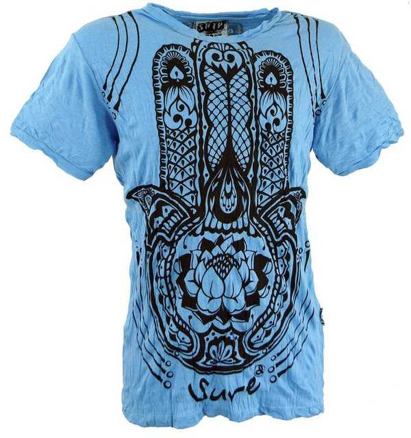 Guru-Shop T-Shirt "Sure T-Shirt Fatimas Hand - hellblau" Goa Style, Festival, alternative Bekleidung