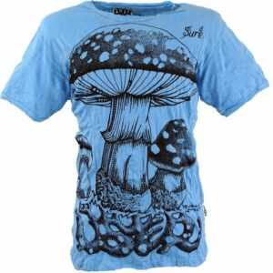 Guru-Shop T-Shirt "Sure T-Shirt Fliegenpilz - hellblau" Goa Style, Festival, alternative Bekleidung