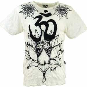 Guru-Shop T-Shirt "Sure T-Shirt Lotus OM - weiß" Goa Style, Festival, alternative Bekleidung