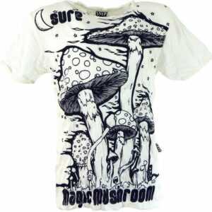 Guru-Shop T-Shirt "Sure T-Shirt Magic Mushroom - weiß" Goa Style, Festival, alternative Bekleidung