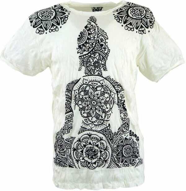 Guru-Shop T-Shirt "Sure T-Shirt Mandala Buddha - weiß" Goa Style, Festival, alternative Bekleidung
