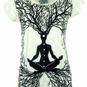 Guru-Shop T-Shirt "Sure T-Shirt Meditation Chakra Buddha - weiß" Festival, Goa Style, alternative Bekleidung