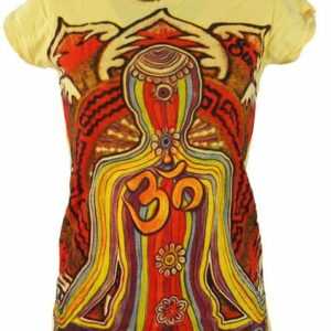 Guru-Shop T-Shirt "Sure T-Shirt - Meditation gelb/bunt" Festival, Goa Style, alternative Bekleidung
