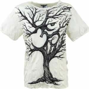 Guru-Shop T-Shirt "Sure T-Shirt OM Tree - weiß" Goa Style, Festival, alternative Bekleidung