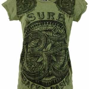 Guru-Shop T-Shirt "Sure T-Shirt OM - olive" Festival, Goa Style, alternative Bekleidung