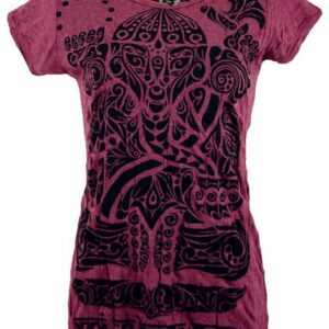 Guru-Shop T-Shirt "Sure T-Shirt tribal Ganesh - bordeaux" Festival, Goa Style, alternative Bekleidung