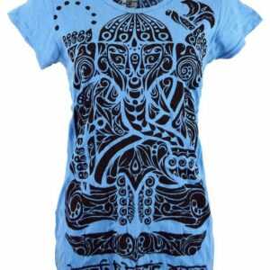 Guru-Shop T-Shirt "Sure T-Shirt tribal Ganesh - hellblau" Festival, Goa Style, alternative Bekleidung