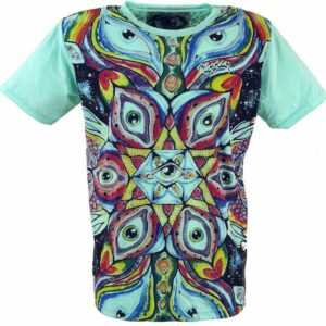 Guru-Shop T-Shirt "Weed T-Shirt - Drittes Auge Mandala aqua/bunt" Goa Style, Festival, alternative Bekleidung