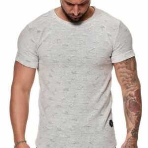 John Kayna T-Shirt "Herren T-Shirt Destroyed Design Kurzarm Shirt" (Shirt Polo Kurzarmshirt Tee, 1-tlg., im modischem Design) Fitness Freizeit Casual