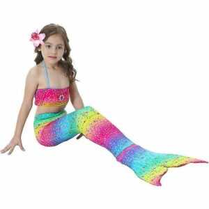 Kinder Mädchen Meerjungfrauenschwanz Bikini Set Bademode Badeanzug Badeanzug Regenbogen 9-10 Jahre