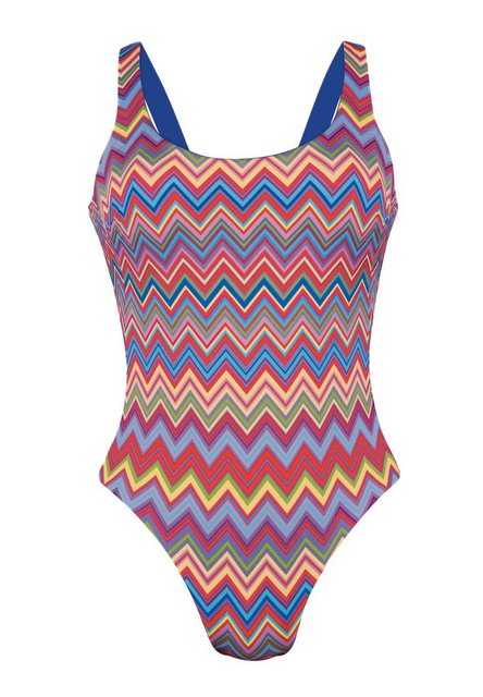 Rosa Faia Badeanzug "Magic Wave" (1-St) Badeanzug - Zum Wenden: Einfarbig oder mit mit buntem Muster tragbar, Hoher Beinausschnitt, Tiefer Rückenausschnitt