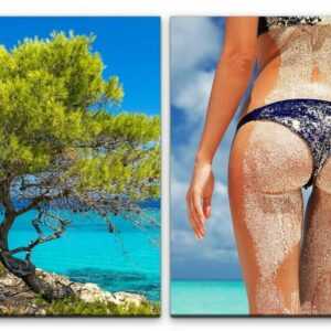 Sinus Art Leinwandbild "2 Bilder je 60x90cm Griechenland Chalkidiki Süden Baum Bikini Traumstrand Sommer"