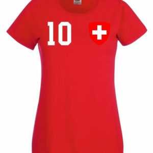 Youth Designz T-Shirt "Schweiz Damen T-Shirt im Fußball Trikot Look" mit trendigem Motiv