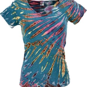 Guru-Shop T-Shirt Batik Hippie T-Shirt mit V-Auschnitt, Unikat.. Festival, Ethno Style, Hippie, alternative Bekleidung
