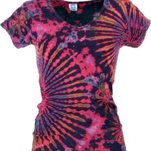 Guru-Shop T-Shirt Batik Hippie T-Shirt mit V-Auschnitt, Unikat.. Festival, Ethno Style, Hippie, alternative Bekleidung