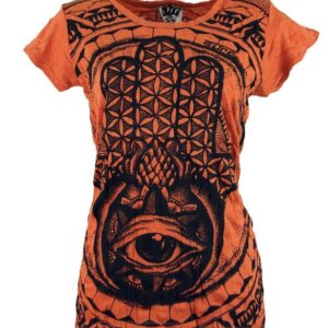Guru-Shop T-Shirt Sure T-Shirt Fatimas Hand - rostorange Festival, Goa Style, alternative Bekleidung