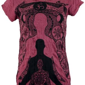 Guru-Shop T-Shirt Sure T-Shirt Meditation Buddha - bordeaux Festival, Goa Style, alternative Bekleidung