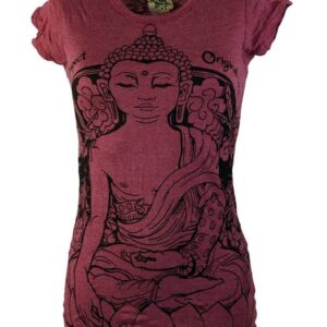 Guru-Shop T-Shirt Sure T-Shirt Meditation Buddha - bordeaux Festival, Goa Style, alternative Bekleidung