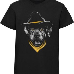 MyDesign24 Print-Shirt Kinder Hunde T-Shirt bedruckt - Cowboy Hundekopf Baumwollshirt mit Aufdruck, i232