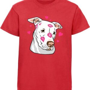 MyDesign24 Print-Shirt bedrucktes Kinder Hunde T-Shirt - Pitbull mit Herzen Baumwollshirt mit Aufdruck, i229