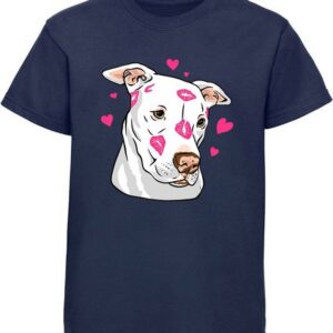 MyDesign24 Print-Shirt bedrucktes Kinder Hunde T-Shirt - Pitbull mit Herzen Baumwollshirt mit Aufdruck, i229