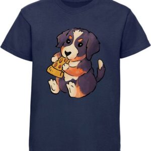 MyDesign24 Print-Shirt bedrucktes Kinder Hunde T-Shirt - Welpe mit Pizza Baumwollshirt mit Aufdruck, i219