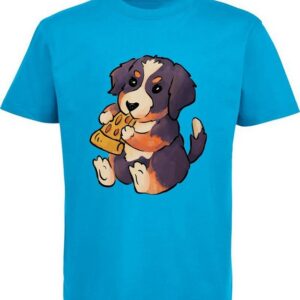 MyDesign24 Print-Shirt bedrucktes Kinder Hunde T-Shirt - Welpe mit Pizza Baumwollshirt mit Aufdruck, i219