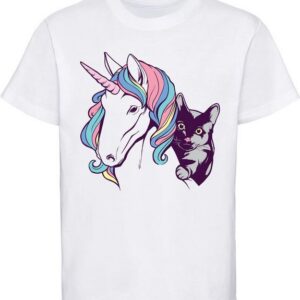 MyDesign24 Print-Shirt bedrucktes Kinder Mädchen Einhorn T-Shirt mit Katze Baumwollshirt mit Aufdruck, i210
