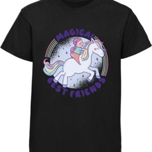 MyDesign24 Print-Shirt bedrucktes Kinder Mädchen T-Shirt - Cartoon Pferd mit Reiterin Baumwollshirt mit Aufdruck, i197