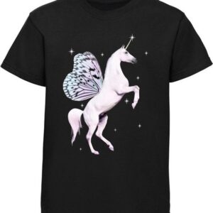 MyDesign24 Print-Shirt bedrucktes Kinder Mädchen T-Shirt - Einhorn mit Flügeln Baumwollshirt mit Aufdruck, i202
