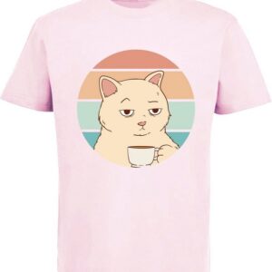 MyDesign24 Print-Shirt bedrucktes Kinder Mädchen T-Shirt Katze Retro mit Tasse Baumwollshirt mit Katze, weiß, schwarz, rot, rosa, i106