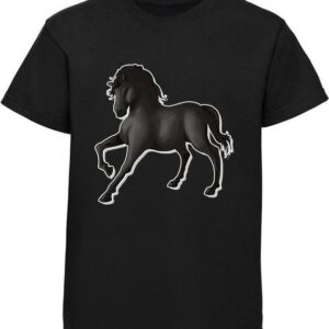 MyDesign24 Print-Shirt bedrucktes Kinder Mädchen T-Shirt - (Rappe) schwarzes Pferd Baumwollshirt mit Aufdruck, i176