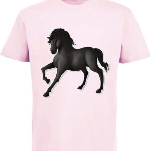 MyDesign24 Print-Shirt bedrucktes Kinder Mädchen T-Shirt - (Rappe) schwarzes Pferd Baumwollshirt mit Aufdruck, i176