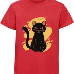 MyDesign24 Print-Shirt bedrucktes Kinder Mädchen T-Shirt sitzende schwarze Katze 100% Baumwolle mit Katzen Aufdruck, weiß, schwarz, rot, rosa, i104