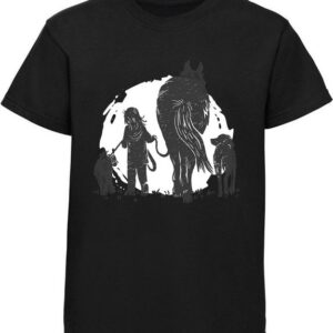 MyDesign24 Print-Shirt bedrucktes Kinder T-Shirt Mädchen führt Hund und Pferd aus Baumwollshirt mit Aufdruck, i150