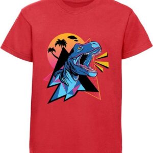MyDesign24 Print-Shirt bedrucktes Kinder T-Shirt Neon T-Rex Baumwollshirt mit Dino, schwarz, weiß, rot, blau, i98