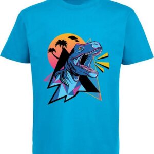 MyDesign24 Print-Shirt bedrucktes Kinder T-Shirt Neon T-Rex Baumwollshirt mit Dino, schwarz, weiß, rot, blau, i98