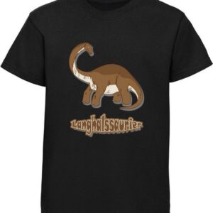 MyDesign24 Print-Shirt bedrucktes Kinder T-Shirt mit Langhalssaurier 100% Baumwolle mit Dino Aufdruck, schwarz, weiß, rot, blau, i79