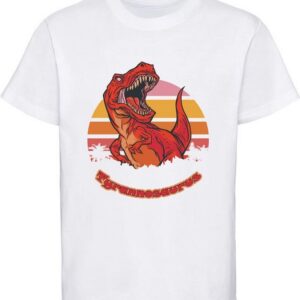 MyDesign24 Print-Shirt bedrucktes Kinder T-Shirt mit roten brüllendem T-Rex Baumwollshirt mit Dino, schwarz, weiß, rot, blau, i100