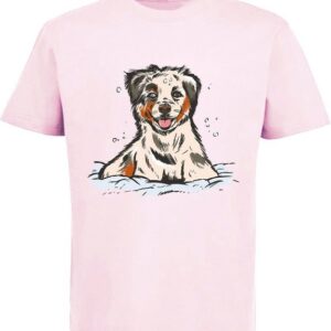 MyDesign24 Print-Shirt bedrucktes Kinder und Jugend Hunde T-Shirt Australian Shepherd Welpe Baumwollshirt mit Aufdruck, i216